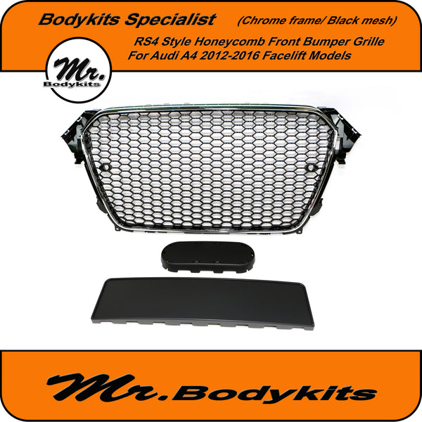 Mr Chrome/ Gloss Black RS4 Style Honeycomb Front Bumper Grille For Aud - Mr  Bodykits