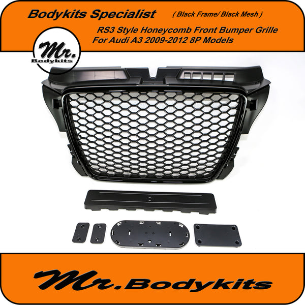 Mr. Gloss Black Surround RS3 Style Honeycomb Front Bumper Grille For A - Mr  Bodykits