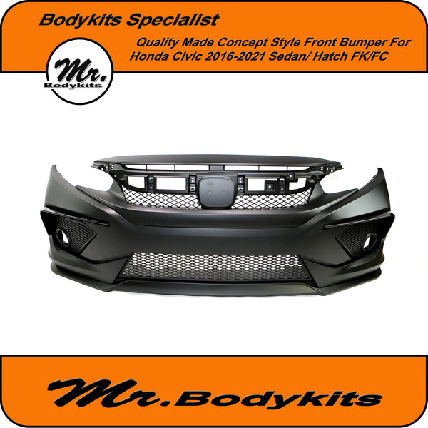 Mr. Type-R Full Rear Bumper With Lip For Honda Civic 2016-2021 10th Ge - Mr  Bodykits