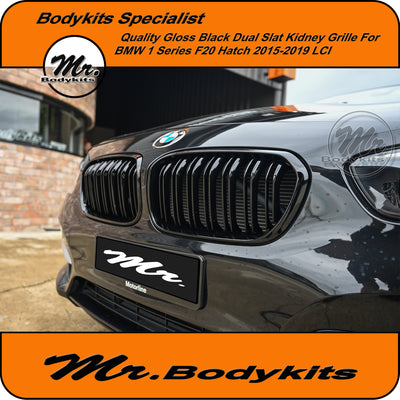 M4 Style Front Bumper Kidney Grille for BMW F20 1 Series Hatch 2015-2019 LCI, Double Slat