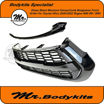 Blackout Badgeless Honeycomb Front Grille Suitable For Toyota Hilux N80 SR SR5 2020-2022, Mr Bodykits
