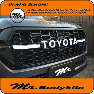 Toyota Landcruiser 200 Series LED Light Up Front Grille 2016-2021 (Facelift), Gloss Black