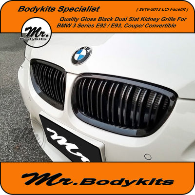 BMW 3 Series E92 E93 Coupe/Convertible 2010-2013 Front Bumper Kidney Grille LCI, Double Slat Gloss Black