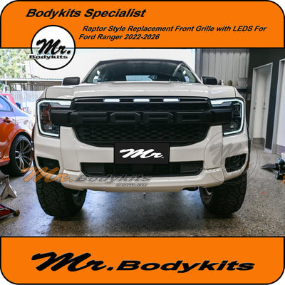 Ford Ranger/Everest 2022-2025 Raptor Style Replacement Front Grille with LED lights, Mr Bodykits