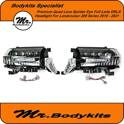 Toyota Landcruiser 200 Series 2016-2021 Quad Sprider Eye Lens LED Headlight Set, Premium