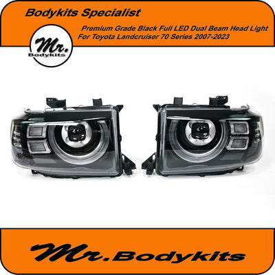 Toyota Landcruiser 70 Series Black projector Dual Beam LED Headlight 2007-2023, DRL
