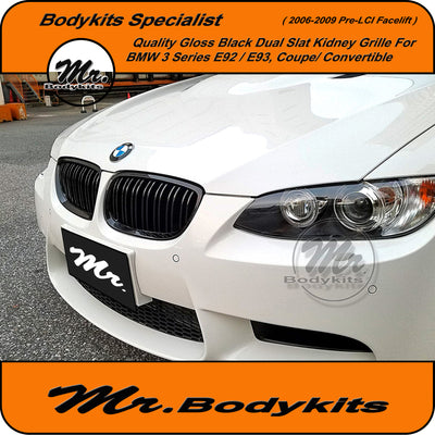 BMW 3 Series E92 E93 Coupe/Convertible 2006-2009 Front Bumper Kidney Grille Pre LCI, Double Slat Gloss Black