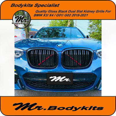 BMW X3/ X4 G01 Front Bumper Kidney Grille for 2018-2021 Pre-LCI, Double Slat Gloss Black