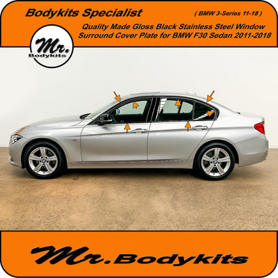 BMW 3-Series F30 Sedan Stainless steel Gloss Black Window surround cover plate 2011-2018