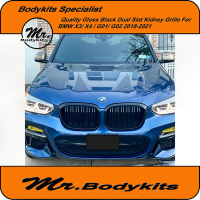BMW X3/ X4 G01 Front Bumper Kidney Grille for 2018-2021 Pre-LCI, Double Slat Gloss Black