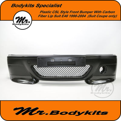 BMW E46 2D Coupe (non-M3) 98-04 CSL Style Plastic Front Bumper with Carbon Fibre Lip