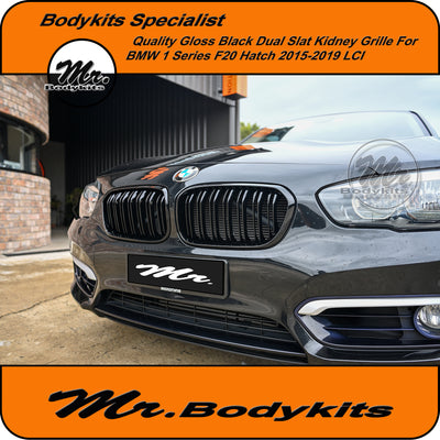 M4 Style Front Bumper Kidney Grille for BMW F20 1 Series Hatch 2015-2019 LCI, Double Slat