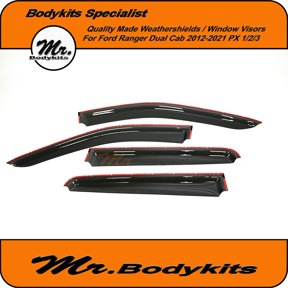 All Red Ranger Visors Mr Weathershield Window Visor Set For Ford Ranger PX Dual-Cab 2012-202 ...