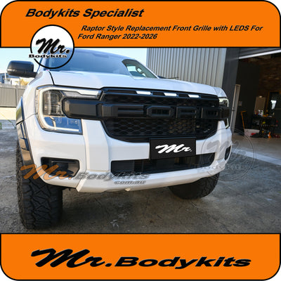 Ford Ranger/Everest 2022-2025 Raptor Style Replacement Front Grille with LED lights, Mr Bodykits