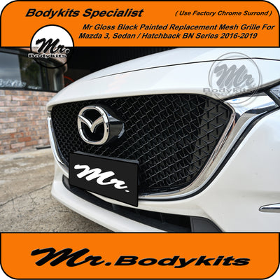 JDM Front Bumper Mesh Grille For Mazda 3 2016-2019 BN - Gloss Black Painted, Mr Bodykits