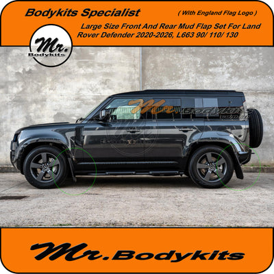 Land Rover Defender 2020-2026 Front / Rear Mud Flaps Set L663 90/ 110/ 130, With England Flag Logo