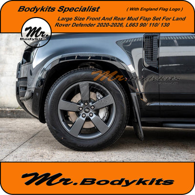 Land Rover Defender 2020-2026 Front / Rear Mud Flaps Set L663 90/ 110/ 130, With England Flag Logo