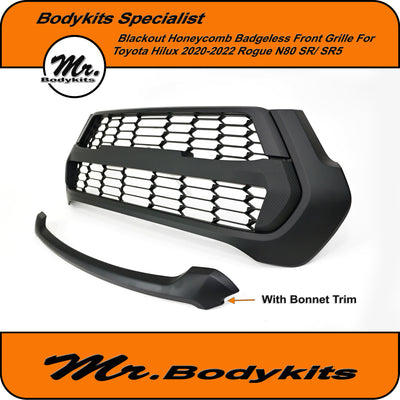 Toyota Hilux 2020-2022 N80 Blackout Badgeless Honeycomb Front Grille, SR/SR5, Mr Bodykits