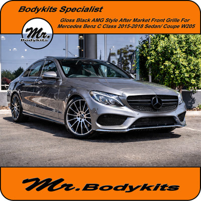 C63 AMG Style Front Bumper Grille For Mercedes Benz W205/C205 C-Class 2015-2018, Gloss Black