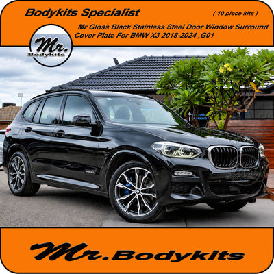 Gloss Black Door Window Door Trim Set For BMW X3 2018-2024 G01, Stainless Steel (10 PC)