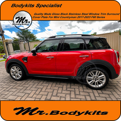 Gloss Black Door Window Door Trim Set For Mini Countryman 2017-2023 F60, Stainless Steel