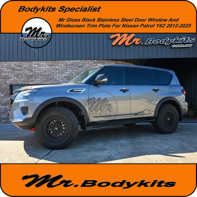 Gloss Black Door Window/ Windscreen Trim Set For Nissan Patrol Y62 2012-2025 Stainless Steel