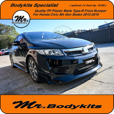 Honda Civic 9th Gen 2012-2016 FB Plastic Type-R Front Bumper Bar, w/Optional Front Lip