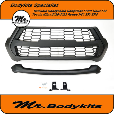 Toyota Hilux 2020-2022 N80 Blackout Badgeless Honeycomb Front Grille, SR/SR5, Mr Bodykits