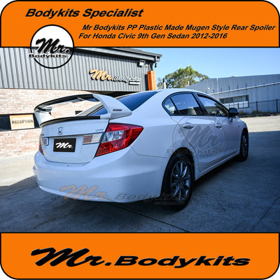 Honda Civic Sedan 9th Gen 2012-2016 Mugen Style Rear Spoiler, Plastic Made, Mr Bodykits