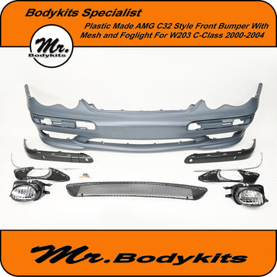 AMG C32 Style Front Bumper set For Mercedes Benz W203 C-Class, 2000-2004 With Foglight