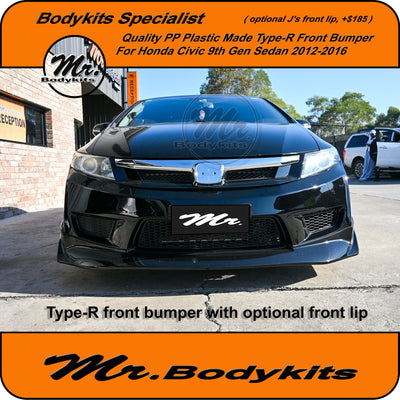 Honda Civic 9th Gen 2012-2016 FB Plastic Type-R Front Bumper Bar, w/Optional Front Lip