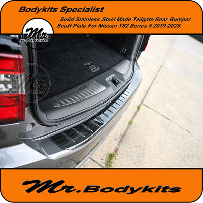 Stainless Steel Brush Black Rear Bumper Protector Scuff Plate For Nissan Patrol Y62 Series 5 19-25