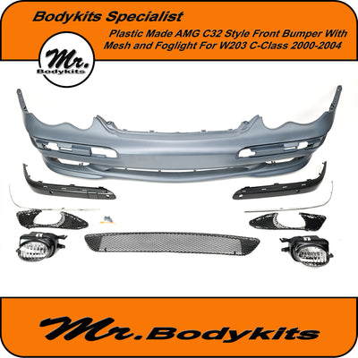 AMG C32 Style Front Bumper set For Mercedes Benz W203 C-Class, 2000-2004 With Foglight
