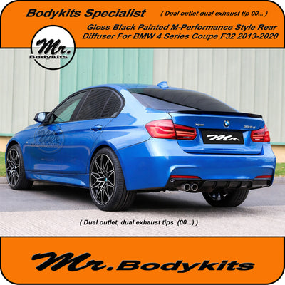 M Performance Style Rear Bumper Diffuser For BMW 4 Series F32 F33 F36 Gloss Black Painted