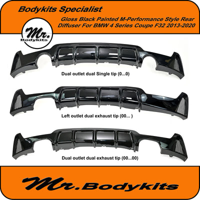 M Performance Style Rear Bumper Diffuser For BMW 4 Series F32 F33 F36 Gloss Black Painted