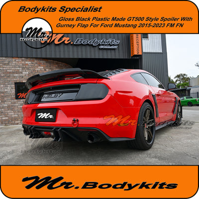 GT500 Style Spoiler With Gurney Flap For Ford Mustang 2015-2023 FM FN Gloss Black Painted
