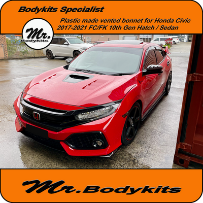 Plastic made vented bonnet with scoop for Honda Civic 2017-2021 FK/FC 10th Gen
