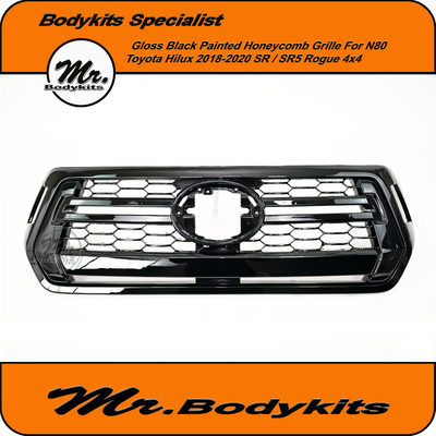 JDM Gloss Black Honeycomb Front Grille Suitable For Toyota Hilux N80 SR SR5 Rogue 2018-2020