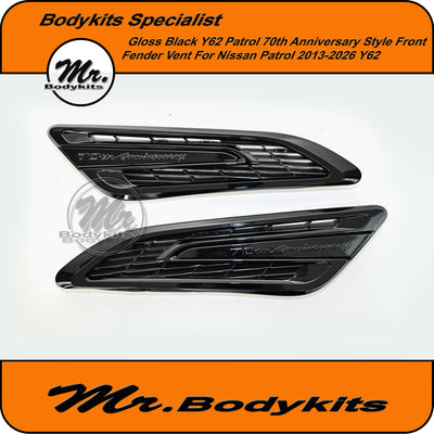 Fender Grille Vents 70th Anniversary Style For Nissan Patrol Y62 2013-2022 Gloss Black, Full Replacement