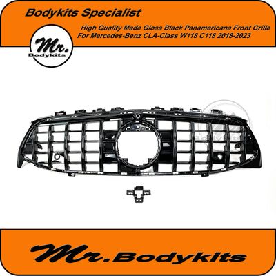 Gloss Black Front Bumper Grille For Mercedes Benz CLA W118 2018-2023, Panamericana