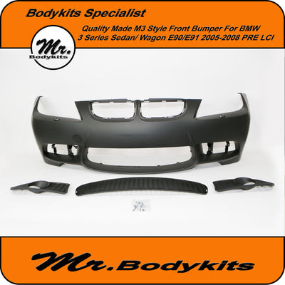 Quality M3 Style Plastic Front Bumper For BMW 3 Series E90/E91 (non-M3) 05-08 PRE LCI