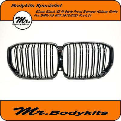 BMW X5 G05 2018-2023 (Pre-LCI) Front Bumper Kidney Grille, Double Slat Gloss Black Finished
