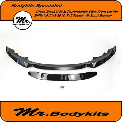 BMW F15 X5 2013-2018 G05 M-performance Style Front Lip for M-Sport Bumper, Gloss Black