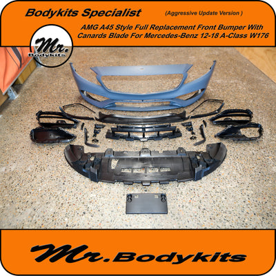 Mercedes Benz A Class W176 AMG A45 Style Front Bumper With Canard 2012-2018, Mr Bodykits