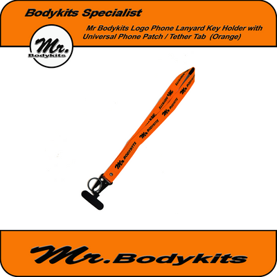 Mr Bodykits Logo Phone Lanyard Key Holder with Universal Phone Patch / Tether Tab (Orange)