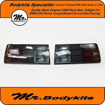 BMW E30 1988-1991 Series 2 LCI Smoke Finished Tail Light, Coupe/Sedan/Convertible, OEM Original Style