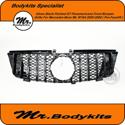 Gloss Black Front Bumper Grille For Mercedes Benz ML 2005-2008 W164 Panamericana