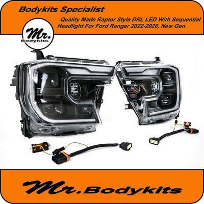 Ford Ranger 2022-2026 Replacement LED projector Headlight With Sequential Indicators