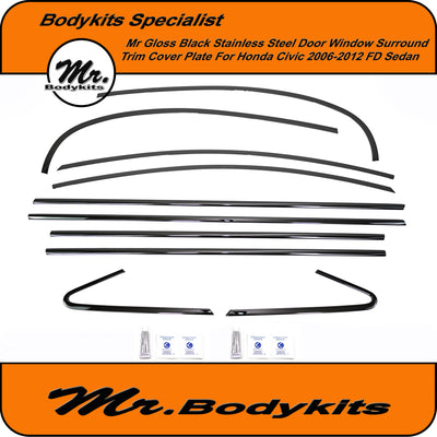 stainless steel Gloss Black window Trim cover plate For Honda Civic 2006-2012 FD 8Th Gen