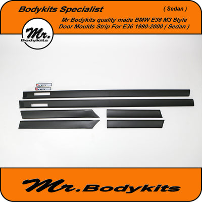 BMW E36 (Sedan) M3 Style Door Moulding Strip Trim Set With Clip/ Badge Emblem, Mr Bodykits
